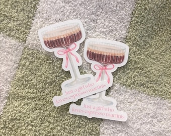 Espresso martini cocktail girly bow vinyl sticker just a girl sticker