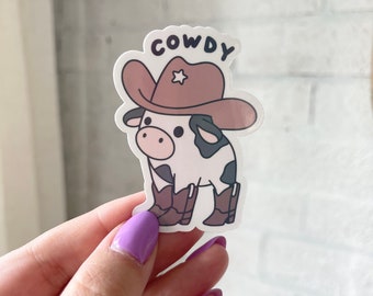 Cowboy Cow Vinyl Sticker: Howdy Western Water Bottle Decal