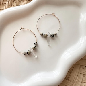 Real gemstone Dalmatian jasper hoop earrings - women’s jewelry and accessories