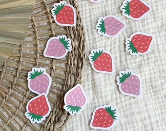 Mini strawberry stickers vinyl water resistant sticker pack to decorate your water bottle