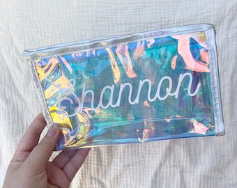 Personalized holographic makeup bag, cosmetic bag, bridesmaid gift, bachelorette gift