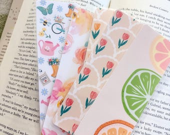 Spring garden pattern illustrated laminated bookmark for books and planners