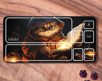 MTG Playmat Cat, MTG Playmat with Zones, Neoprene Gaming Mat, MTG Accessories, Gifts for Gamers, Magic The Gathering Playmat Extra Large