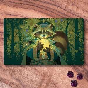 Tapis de jeu MTG avec zones, tapis de jeu TCG sur le thème du raton laveur sorcier, tapis de jeu MTG non officiel, accessoires de jeux de cartes à collectionner, cadeaux pour les joueurs