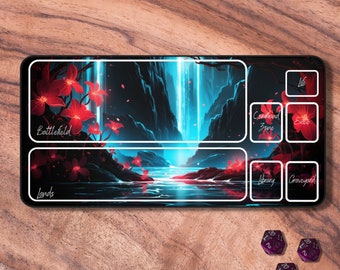 Tapis de jeu MTG, tapis de jeu MTG avec zones, tapis de jeu de jeu de cartes à collectionner rouge et bleu, accessoires MTG, cadeaux pour les joueurs