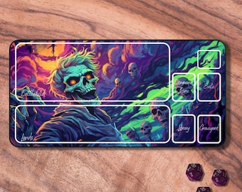 MTG Playmat with Zones, MTG Playmat Commander, Neon Zombie Themed TCG Playmat, Gifts for Gamers