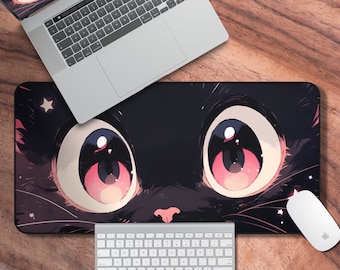 Desk Mat Anime, Cute Cat Mouse Pad, Anime Cat themed Gaming Mouse Pad XL, Kawaii Deskpad, Cute Desk Decor