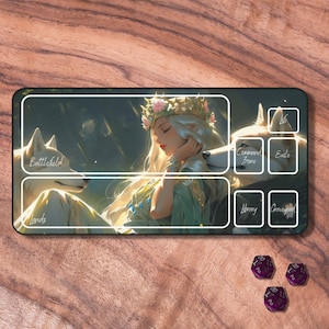 MTG Playmat with Zones, Elf Princess with Wolves TCG Playmat, Trading Card Game Mat, MTG Accessories, Gifts for Gamers