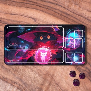 Tapis de jeu MTG pour chat, tapis de jeu MTG avec zones, tapis de jeu TCG rouge et bleu, cadeaux pour les joueurs