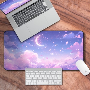 Desk Mat Kawaii Sky, Desk Mat Purple, Pastel Gaming Mouse Pad XXL, Lavender Sky Themed Laptop Mat, Cute Desk Accessories