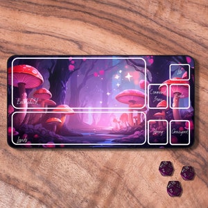 MTG Playmat Purple, MTG Playmat with Zones, Cute Mushroom Themed TCG Playmat, Trading Card Game Mat, Gifts for Gamers