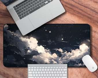 Desk Mat Anime, Night Sky Mouse Pad, Black Gaming Desk Mat, Extended Desk Mat XL, Cloud Themed Laptop Mat, Cute Desk Accessories