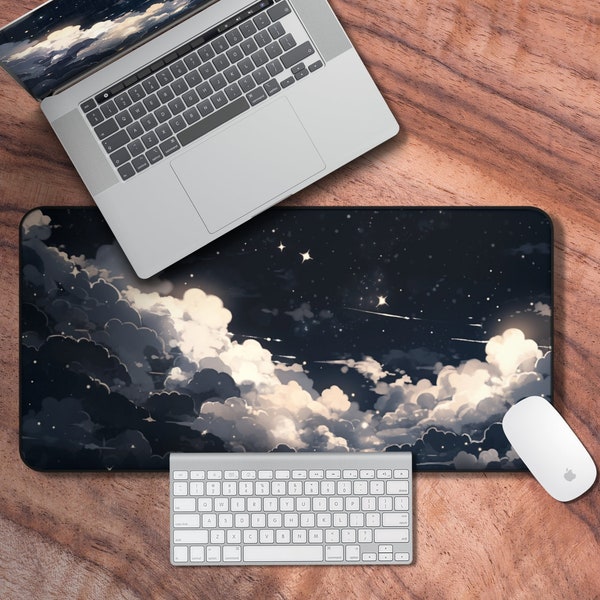 Desk Mat Anime, Night Sky Mouse Pad, Black Gaming Desk Mat, Extended Desk Mat XL, Cloud Themed Laptop Mat, Cute Desk Accessories