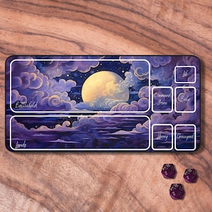 MTG Spielmatte Lila, MTG Spielmatte mit Bereiche, Lunar Moon Kartenspielmatte, Geschenke für Gamer, Neopren Spielmatte, TKG Spielmatte
