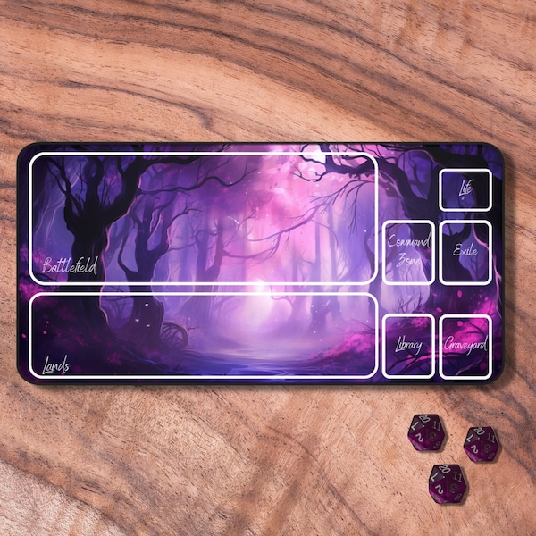 MTG Playmat with Zones, Purple Forest MTG Play Mat, Cute MTG Accessories, Card Playmat, Neoprene Gaming Mat, Gifts for Gamers
