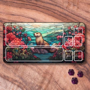 Tapete de jogo MTG com zonas, tapete de jogo MTG com tema de lontra, tapete de jogo TCG com vitral, presentes para jogadores