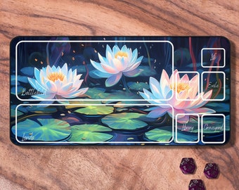MTG Playmat with Zones, Lotus Flower Themed TCG Playmat, Card Playmat, MTG Gifts, Neoprene Gaming Mat