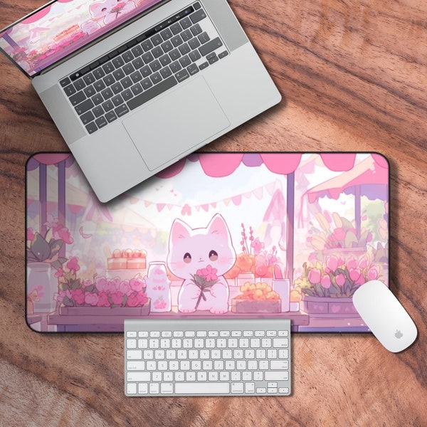 Desk Mat Kawaii, Cute Pink Gaming Desk Mat, Lofi Keyboard Mat, Kawaii Desk Decor, Dorm Room Decor for Teenagers, Kawaii Gifts