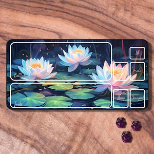 ゾーン付き MTG プレイマット、蓮の花をテーマにした TCG プレイマット、カード プレイマット、MTG ギフト、ネオプレン ゲーム マット