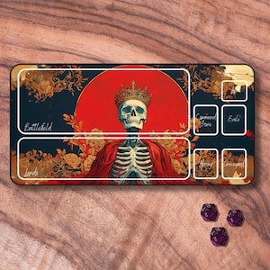 Tapis de jeu MTG avec zones, tapis de jeu TCG sur le thème du roi squelette, tapis de jeu MTG non officiel, accessoires de jeux de cartes à collectionner, cadeaux pour les joueurs