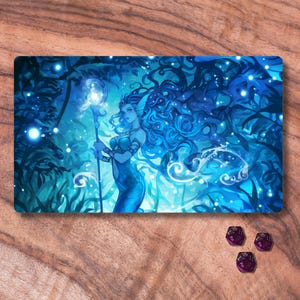Tapis de jeu MTG sirène, tapis de jeu TCG sur le thème sirène bleue, accessoires MTG, accessoires de jeux de cartes à collectionner, cadeaux pour les joueurs