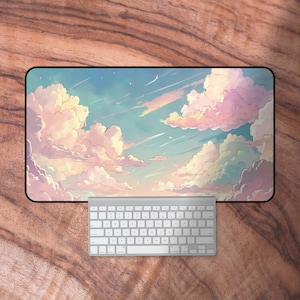 Pink Kawaii Mouse Pad, Kawaii Gaming Desk Mat, Pastel Sky Keyboard Mat, Kawaii Gifts for Her
