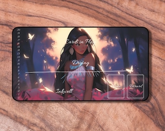 Lorcana Playmat with Zones, Pocahontas themed TCG Playmat, Unofficial Lorcana Playmat, Gifts for Gamers