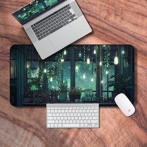 Lofi Desk Mat, Green Aesthetic Mouse Pad, Plant Themed Deskpad, Emerald Green Laptop Mat, Cute Desk Decor, Plant Lover Gifts