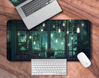 Lofi Desk Mat, Green Aesthetic Mouse Pad, Plant Themed Deskpad, Emerald Green Laptop Mat, Cute Desk Decor, Plant Lover Gifts