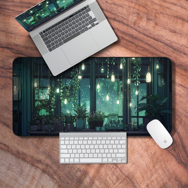 Lofi Desk Mat, Green Aesthetic Mouse Pad, Plant Themed Deskpad, Emerald Green Laptop Mat, Cute Desk Decor, Plant Lover Gifts