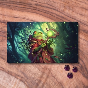 Tapis de jeu MTG avec zones, tapis de jeu TCG sur le thème grenouille sorcier, tapis de jeu MTG non officiel, accessoires de jeux de cartes à collectionner, cadeaux pour gamers