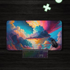Cute Cloud Desk Mat, Gaming Desk Mat, Large Pink Mouse Pad, Heaven Deskmat, MTG Playmat