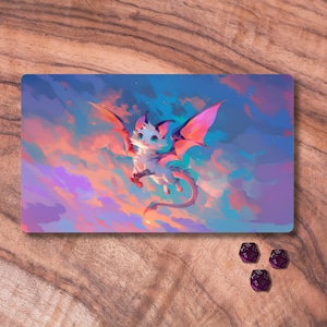 Tapis de jeu MTG, joli tapis de jeu MTG sur le thème dragon chat pastel, tapis de jeu TCG, cadeaux pour les joueurs