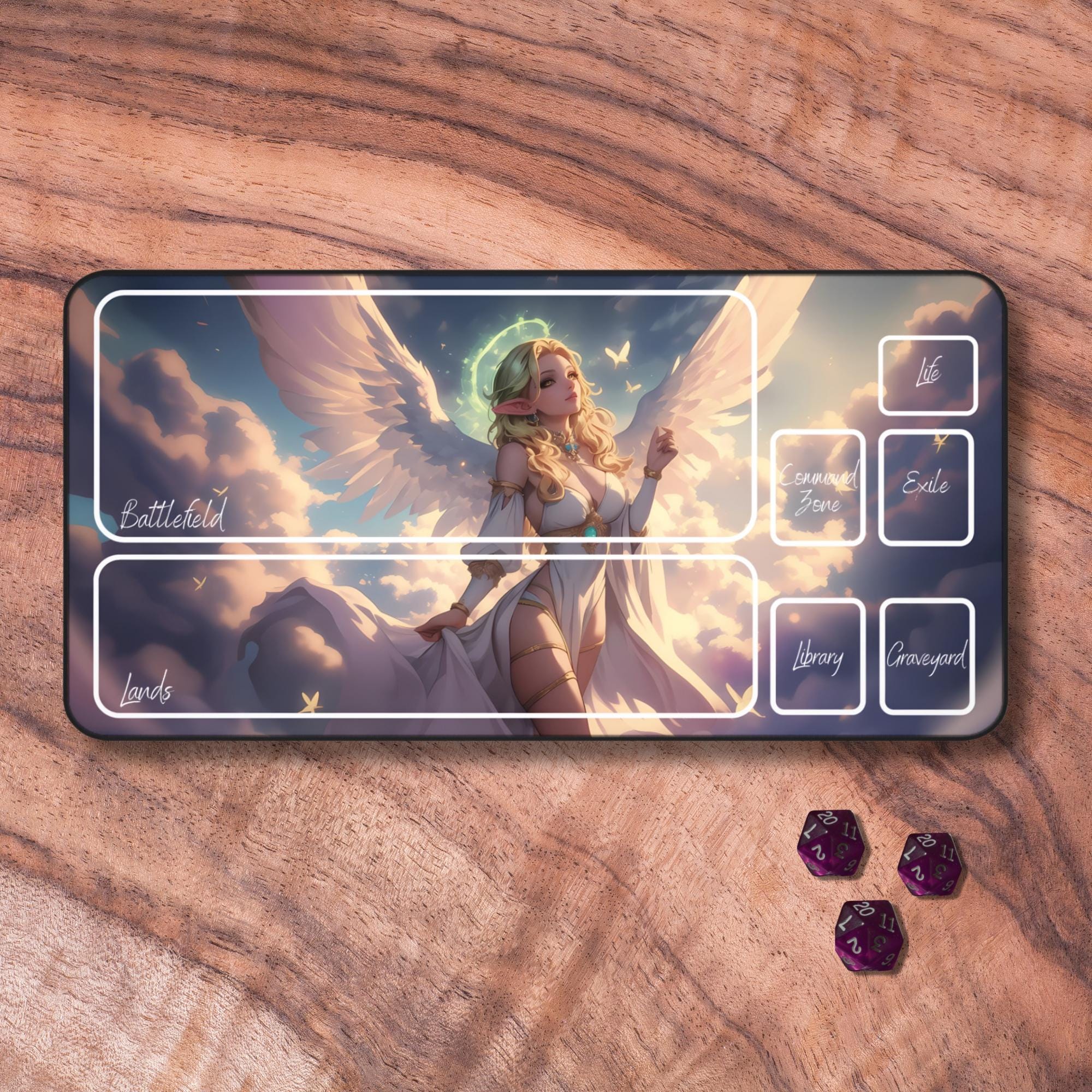 MTGプレイマット（ゾーン付き）、天使をテーマにしたTCGプレイマット