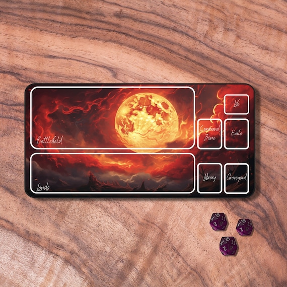 MTG Playmat Red, MTG Playmat With Zones, Lunar Trading Card Game