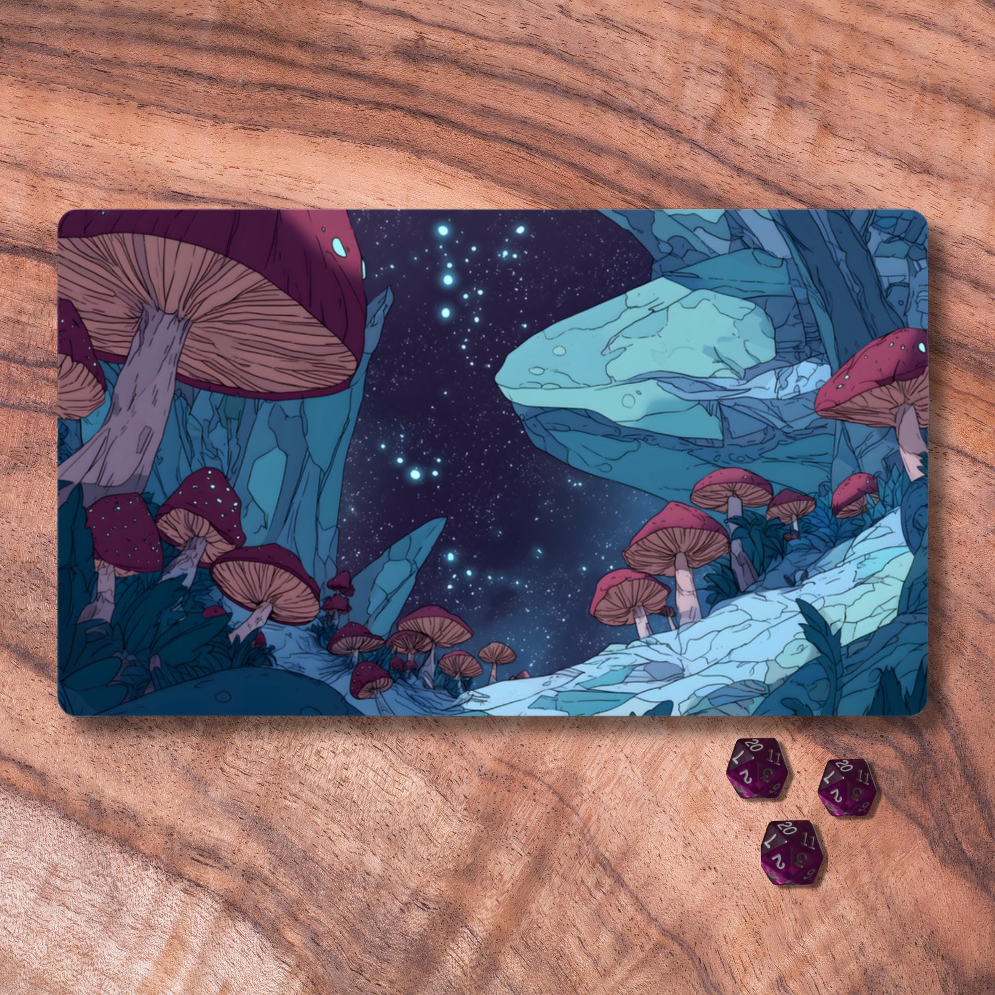 ファンタジーの森をテーマにしたMTGプレイマット、アニメキノコTCG