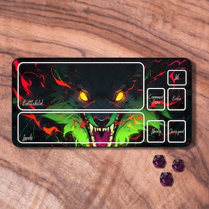 Tapis de jeu MTG vert, tapis de jeu MTG avec zones sur le thème des loups-garous, tapis de jeu pour jeux de cartes à collectionner, accessoires MTG, cadeaux pour les joueurs