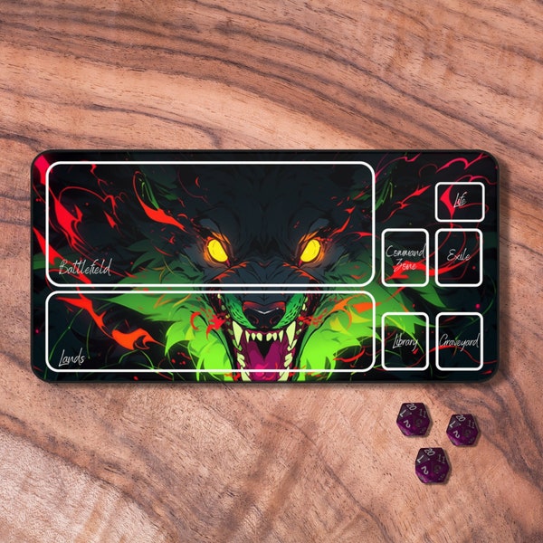 MTG Playmat Green, Werewolf Themed MTG Playmat with Zones, Trading Card Game Playmat, MTG Accessoires, Gifts for Gamers
