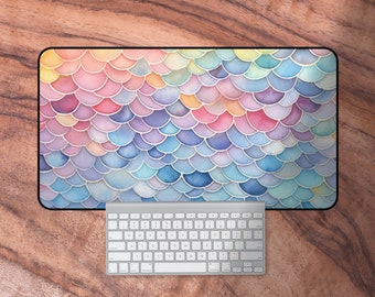Alfombrilla de escritorio Mermaidcore, alfombrilla de ratón de sirena, alfombrilla de teclado pastel, alfombrilla de escritorio pastel, alfombrilla de escritorio para juegos rosa, regalo para amantes de las sirenas