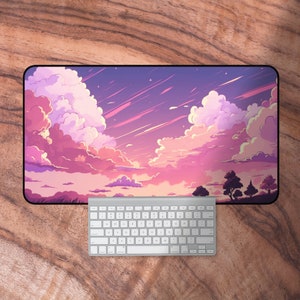 Pink Kawaii Desk Mat, Pink and Purple Cute Mouse Pad, Sunset Keyboard Mat, Kawaii Gifts for Her