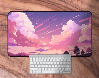 Rosa Kawaii Schreibtischmatte, Rosa und Lila Mauspad, Tastatur Matte, Kawaii Geschenke für Sie