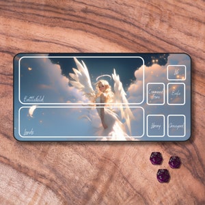 MTG Playmat With Zones, Angel Themed TCG Playmat, MTG Playmat Commander, Card Playmat, Gifts for Gamers