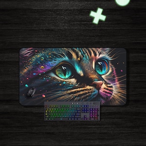 Schreibtischunterlage Katze, Gaming Maus Pad, Großes Mauspad, XL Maus Pad, Gaming Mauspad, Katzen Maus Pad, Nerdy Geschenk für Ihn, Karte Krabbeldecke