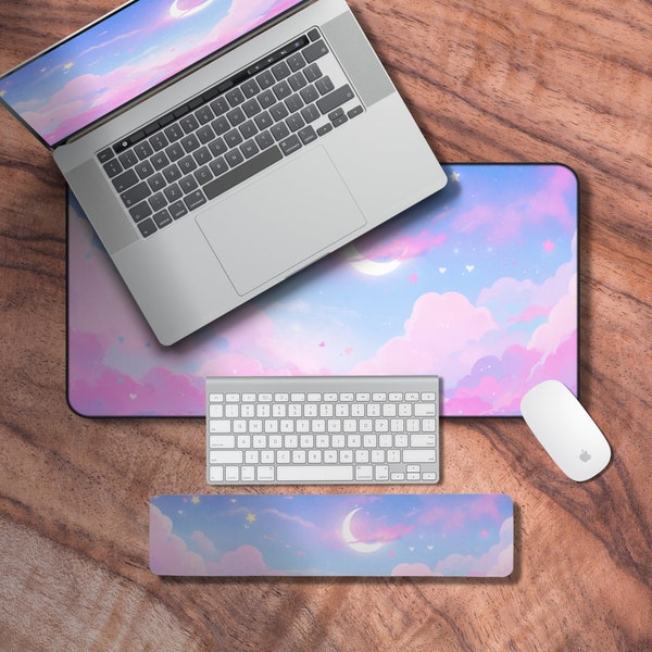 Desk Mat Kawaii, Cute Pink Gaming Mouse Pad, Anime Sky Themed Laptop Mat, Extended Deskpad, Gamer Girl Aesthetic Desk Decor