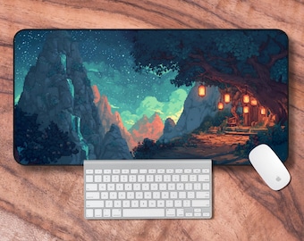 Schreibtischmatte Grün, Lofi Schreibtischmatte, Schreibtischunterlage 8 Bit Valley, Schreibtischunterlage Groß, Videospiel Themen Gaming Mauspad, gemütliches Gamer Geschenk