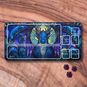 MTG-speelmat met zones, MTG-speelmat draak, TCG-speelmat gebrandschilderd glas, blauwe neopreen kaartspeelmat, cadeaus voor gamers