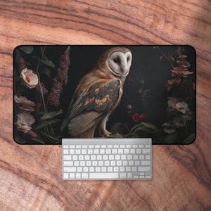 Dark Academia Desk Mat, Gothic Owl Mouse Pad, Barn Owl Keyboard Mat, Desk Mat XL