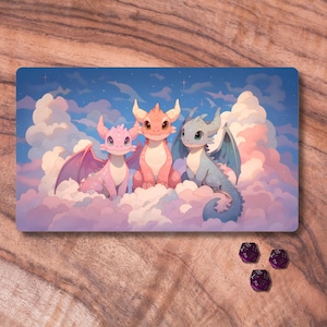 Tapete de jogo MTG fofo, tapete de jogo MTG dragão, tapete de jogo TCG em nuvem pastel, presentes aconchegantes para meninas gamers