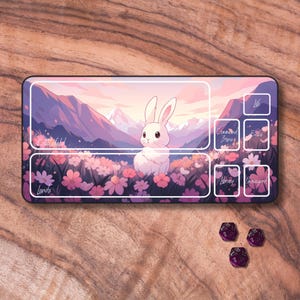 Tapete de jogo MTG com zonas, tapete de jogo MTG com tema de coelho fofo disponível com ou sem zonas, tapete de jogo TCG pastel, presentes aconchegantes para meninas gamers
