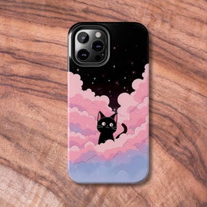 Tough Phone Case for iPhone or Samsung, Cute Cat Phone Cover, Anime Sky Hardshell, Gift for Cat Lovers